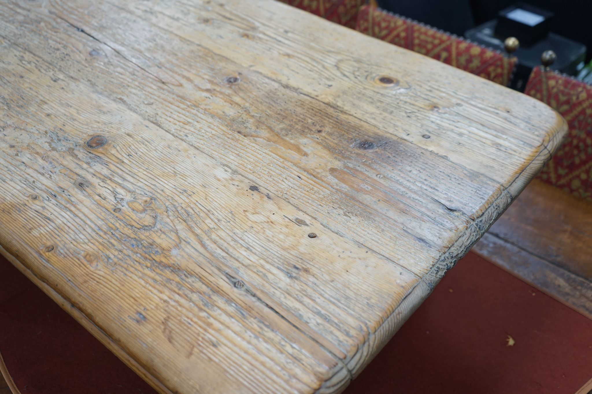 A 19th century and later rectangular pine coffee table fitted drawer, length 140cm, depth 70cm, height 34cm